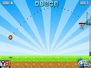 Basketball Shoot Fun game screen showing a basketball being thrown toward a hoop for a high score, play free online arcade game