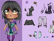 Screenshot of Crystal Dress-Up showing the cute and fancy female character model standing in an elegant outfit with various clothing options visible on the side menu.