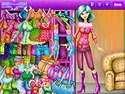 Screenshot of Luxurious Lounge Party Dress Up game, a woman in a glamorous evening gown at a club, playing free online