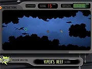 Scuba diver with equipment underwater near dangerous mines and shocking a hostile marine creature in Viper Reef Scuba Training