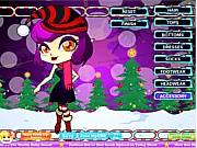 Screenshot of the Christmas Elf Dress Up game, showing a character styled as Santa's elf, Ramona, in a festive outfit standing in a toy workshop.