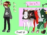 KanoR Dress Up game screenshot showing a fashionable character being styled with various clothes and accessories in an online fashion game.