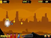 Dead Rider game screenshot showing a skeleton character riding a dirt bike, mid-air after jumping off a ramp, attempting to avoid an exploding barrel.