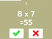 CrazyMath game screenshot showing a simple arithmetic equation on screen with two buttons labeled True and False for the player to select quickly.