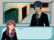 Charms of Lavender Blue visual novel screenshot showing the main character, Nabi, in a school setting, potentially interacting with a love interest.