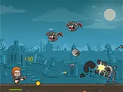 Family Rush free online action shooter game screenshot, family characters fighting skeletons and ghosts, arcade top-down shooter