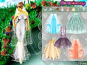 Beautiful bride in a white wedding gown and veil standing in a rose garden in the free online dress up game.