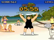 Shark Lifting 2 free online game screenshot showing a character lifting a large shark as part of a world tour mini-game