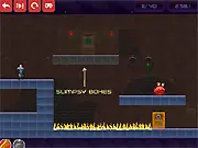 Captain Zorro The Secret Lab game screen showing the hero character shooting a monster inside a sci-fi secret laboratory setting.