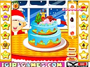 A beautifully decorated, festive Christmas cake with holiday ornaments and frosting created in the free online design game Super Christmas Cake Designer