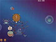 Heliumigel free online bubble pop game screenshot showing a round, floating creature bouncing toward other bubbles in a brightly colored arena