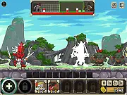 Screenshot of Stacker War free online strategy game showing two opposing armies of pixel soldiers fighting across a battlefield