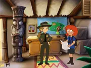 Anita's Job point and click puzzle game online free, woman searching for a lost suitcase on a tropical beach