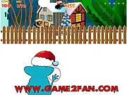 Oggy throwing snowballs at the Cockroaches in the free online game Oggy and Cockroaches Snowball