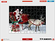 Santa Claus and Gifts free online puzzle game screenshot, reassembling a picture of Santa Claus with presents, holiday puzzle on PlayArcadeHub
