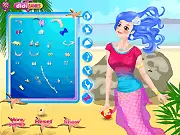 Happy Mermaid Dress Up game showing the character Shaylee in a stylish, customized mermaid outfit with a glittering tail and seashell top.