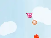 The bouncing pig character attempting to escape by landing on a user-drawn platform above deadly flaming platforms in the online game Escapin' Bacon