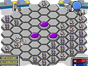 Screenshot of the free online strategy board game Clone War! showing green and red clones scattered across a hexagonal grid.