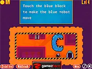The protagonist character being carried by a stack of multiple small droids in the online puzzle game Droids Steal