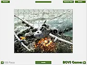 Plane Jigsaw Puzzle free online game screenshot, solving a jigsaw puzzle featuring an action plane, aviation brain teaser on PlayArcadeHub