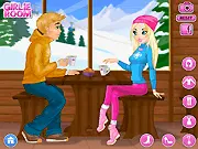 Emily's Diary: Sweet Flirting free online game, Macie dressed in winter fashion at a ski resort, romance dress-up game