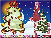 The character Cindy in the Lovely Christmas Girl 2 game, smiling while wearing a glamorous red and white Christmas princess gown.