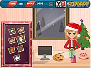 The main screen of the free online game Christmas Day Slacking, showing Clara secretly painting her nails while Santa Claus has his back turned to her.