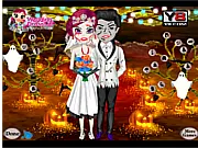 Screenshot of Halloween Wedding Couple free dress up game, a couple styled in gothic and spooky bridal attire