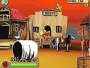 Nedrago Western free online game screenshot, Wild West shooting action, Nedrago character and friends Gorilaco, Rabbit, and Jeacky