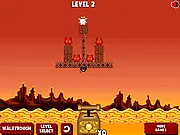 Devil Falls free puzzle game: placing a bomb near red devil characters to destroy them while protecting a little angel, physics puzzle online