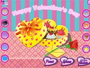 Heart Chocolate Box game screen, showing a variety of chocolates and decorative options for a custom Valentine's Day gift