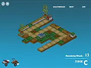 Get Rid of The Weeds puzzle game screen showing a grid with a lawn mower and grass paths