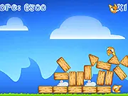 Myor Cat 2 online game screenshot, cat being launched by a slingshot, physics puzzle game