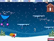 Santa Claus catching a falling child with his large gift bag in the Kid Vs Santa online skill game