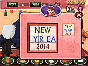 New Year Slacking game screen showing a girl playing an instrument while secretly looking at her phone, with the master looking away | Play free online timing game