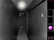 Atmospheric screenshot from the Mist Adventure free online game, showing a character standing in a dense fog with a small, adorable pug companion.