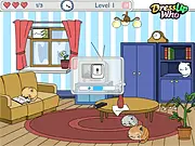 Screenshot of Playful Kittens game featuring three small cats trying to play while a large mother cat is looking away. Play free online slacking game.