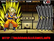 Dragon Ball Z Perfect Hit online game featuring Goku preparing a Ki blast to destroy a wall of bricks