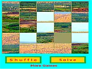 Screenshot of Nature Jigsaw puzzle game showing a partially completed image of a beautiful mountain landscape, available to play free online.