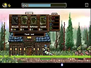 Loot Hero free online idle RPG game screenshot showing a knight character running and fighting multiple enemies with gold loot flying on PlayArcadeHub