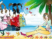 Elephant Kiss Dress Up game screenshot, showing a girl and her cute elephant pet dressed in matching, colorful outfits