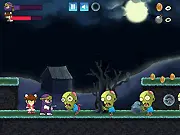 Ninja Ben VS Zombies action game online free, cartoon ninja throwing bombs at a horde of zombies in a forest