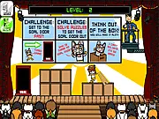 A man running and jumping across colorful platforms on a stage with a visible, dwindling audience meter in the Above Average Guy game