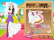 Colourful Wedding dress-up game online free, a bride-to-be Sally trying on a beautiful wedding gown and veil