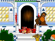 The title screen of Pico vs. Bear, featuring the main character Pico aiming a gun and the antagonist, Big Brown Bary, a large, menacing bear.