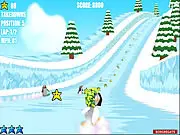 Ice Run 3D game online: player racing against penguins on a slippery ice track, free online game