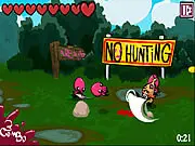 Free Chicken Chaser game screenshot on PlayArcadeHub, showing the hero fighting an anthropomorphic octopus to rescue a chicken.